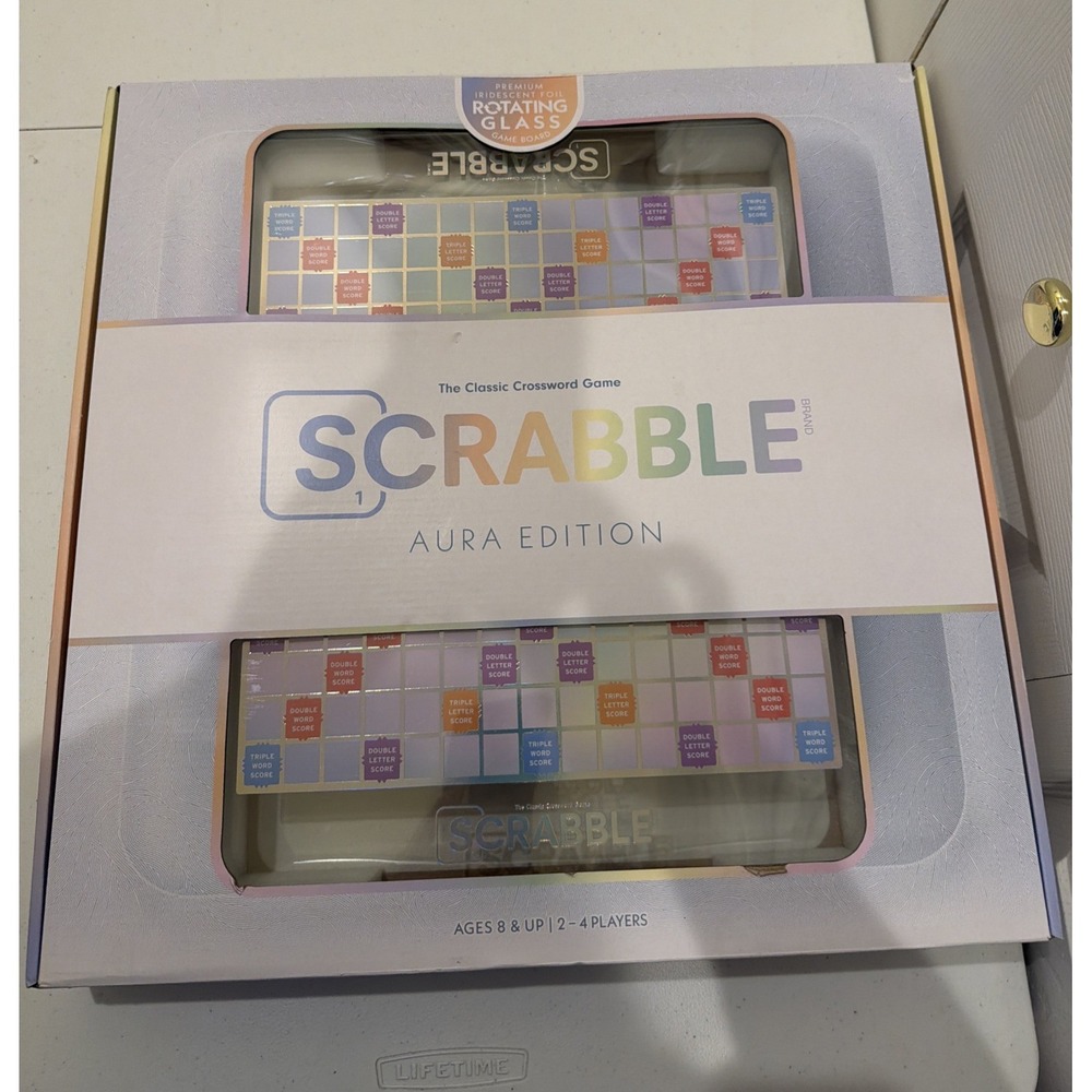SCRABBLE AURA Glass WS Game NIB Iridescent Rotating Board Lazy Susan New